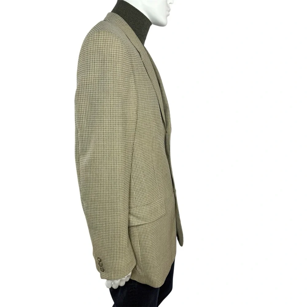 JACK VICTOR‎ Montreal Mens Virgin Wool Grid Tweed Sport Coat Blazer Tan Size 46R